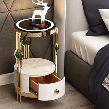 End Table Floor Lamp LED Nightstand with Drawer, Wireless Charger & USB Port